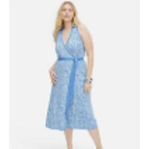 Diane Von Furstenberg Knit Wrap Dress NWT SZ XL Blue White Sea Twig Cottage Core